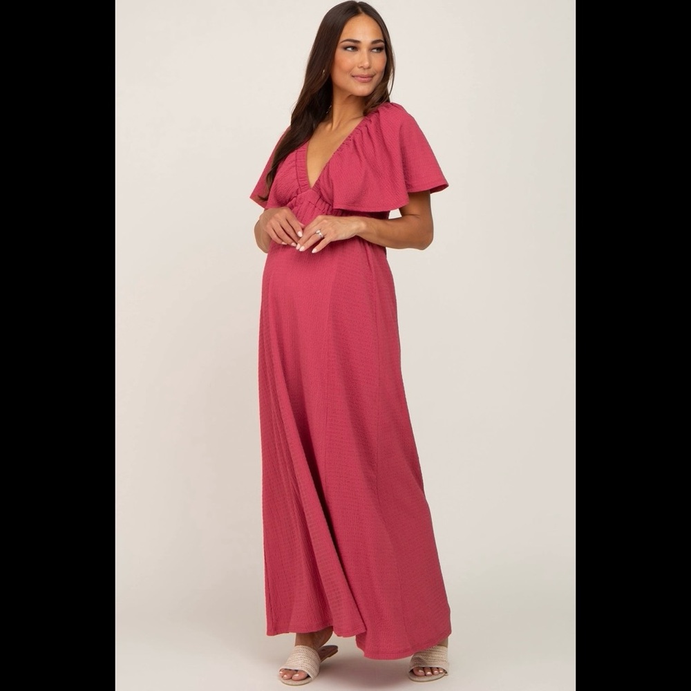 Pink Blush Maternity Large Magenta Deep V-Neck Maternity Maxi Dress